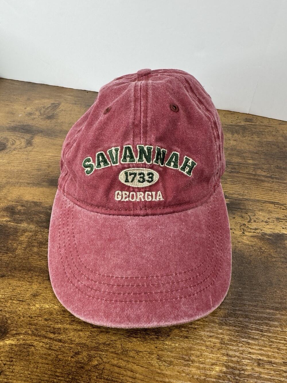 Lucky 7 USA Savannah Georgia 1733 Burgundy Distressed Strapback Hat Cap
